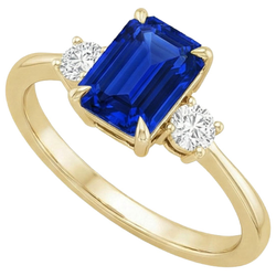 Gelbgold Smaragd 3 Steine Ring Blauer Saphir & Diamant 3,50 Karat