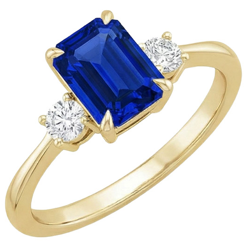 Gelbgold Smaragd 3 Steine Ring Blauer Saphir & Diamant 3,50 Karat