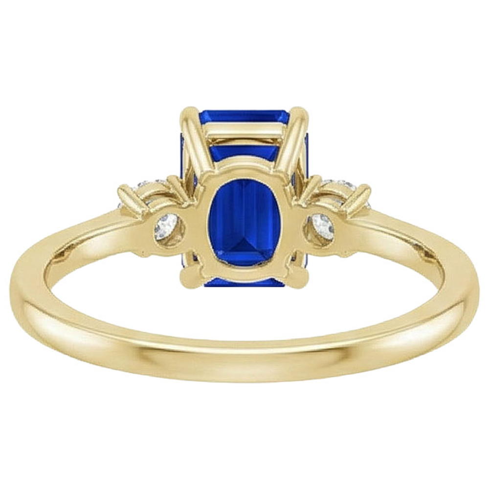 Gelbgold Smaragd 3 Steine Ring Blauer Saphir & Diamant 3,50 Karat