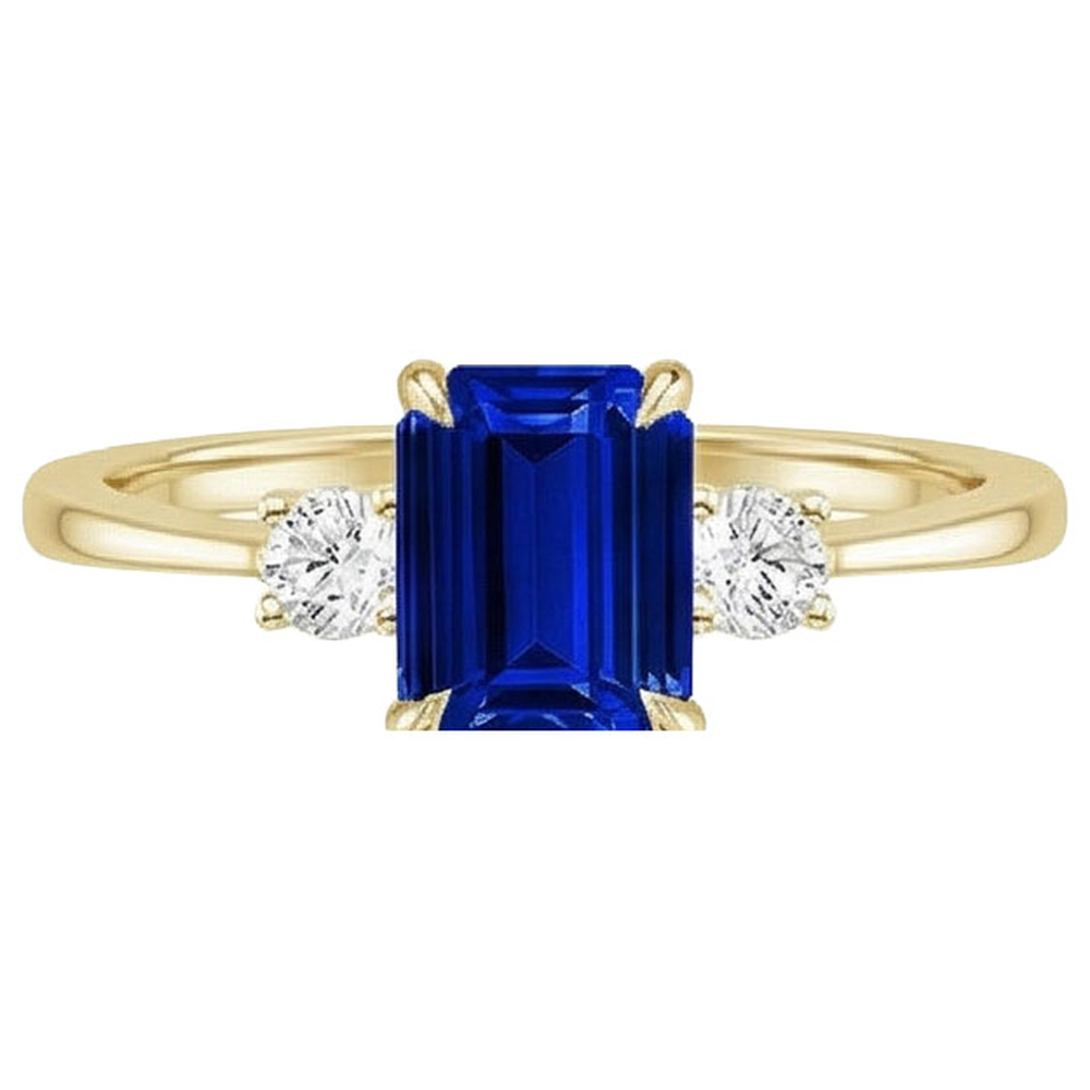Gelbgold Smaragd 3 Steine Ring Blauer Saphir & Diamant 3,50 Karat