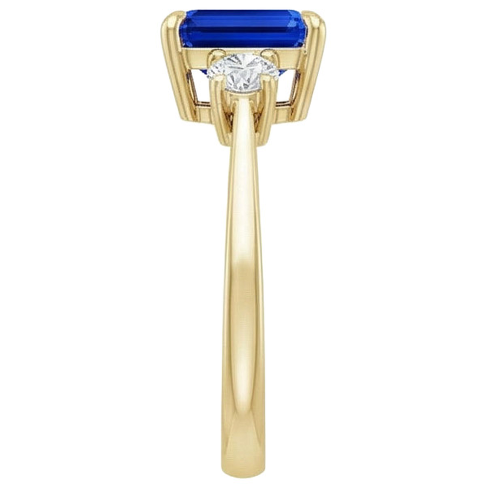 Gelbgold Smaragd 3 Steine Ring Blauer Saphir & Diamant 3,50 Karat