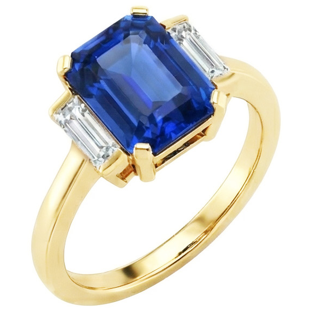 Gelbgold Smaragd Edelstein Ring Baguette Natürlicher Diamant ( nicht im Labor gezüchtet )en 5 Karat 3 Stein