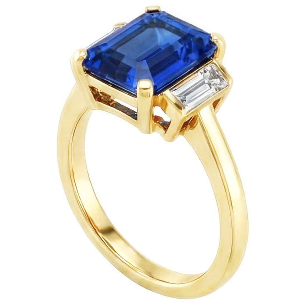 Gelbgold Smaragd Edelstein Ring Baguette Natürlicher Diamant ( nicht im Labor gezüchtet )en 5 Karat 3 Stein