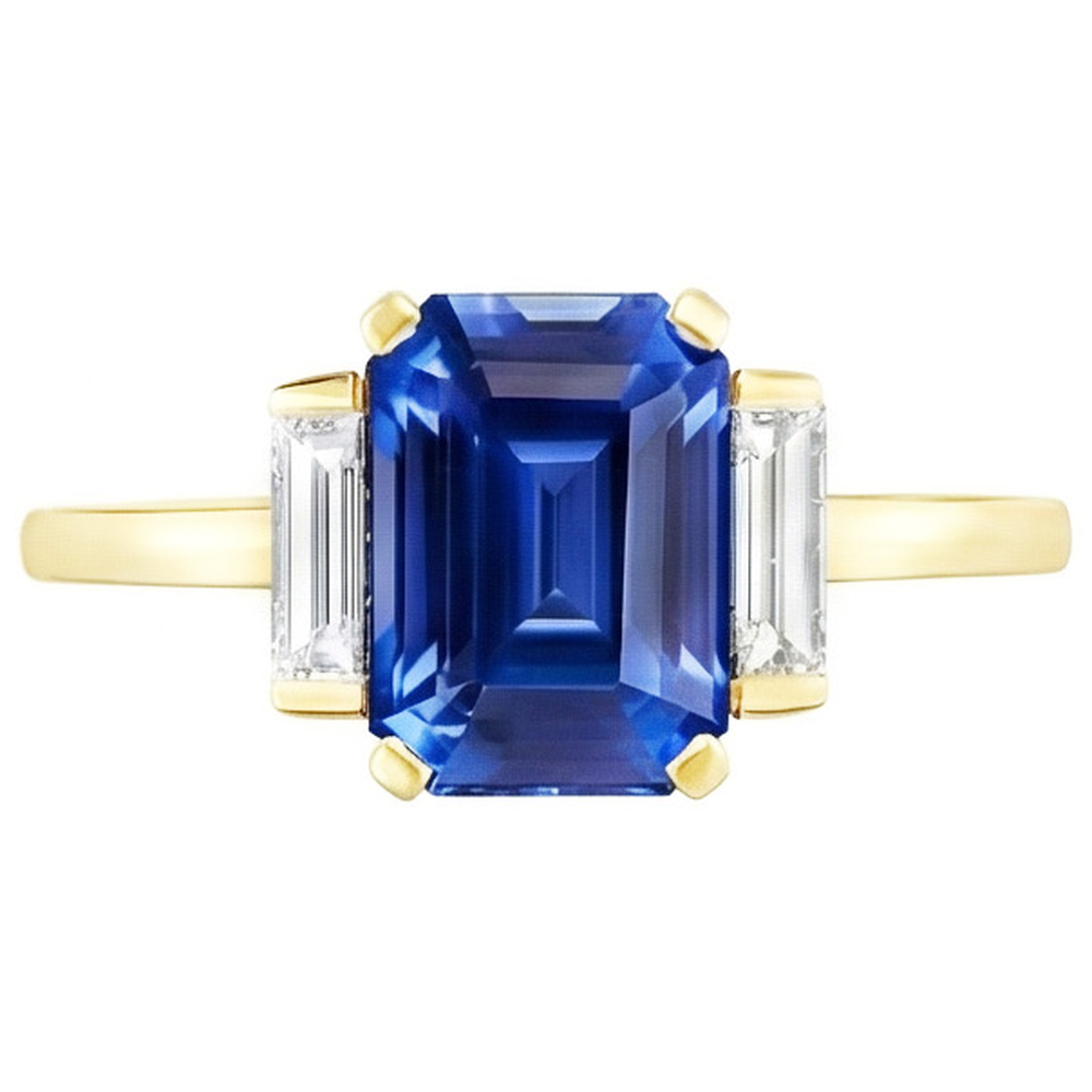 Gelbgold Smaragd Edelstein Ring Baguette Natürlicher Diamant ( nicht im Labor gezüchtet )en 5 Karat 3 Stein