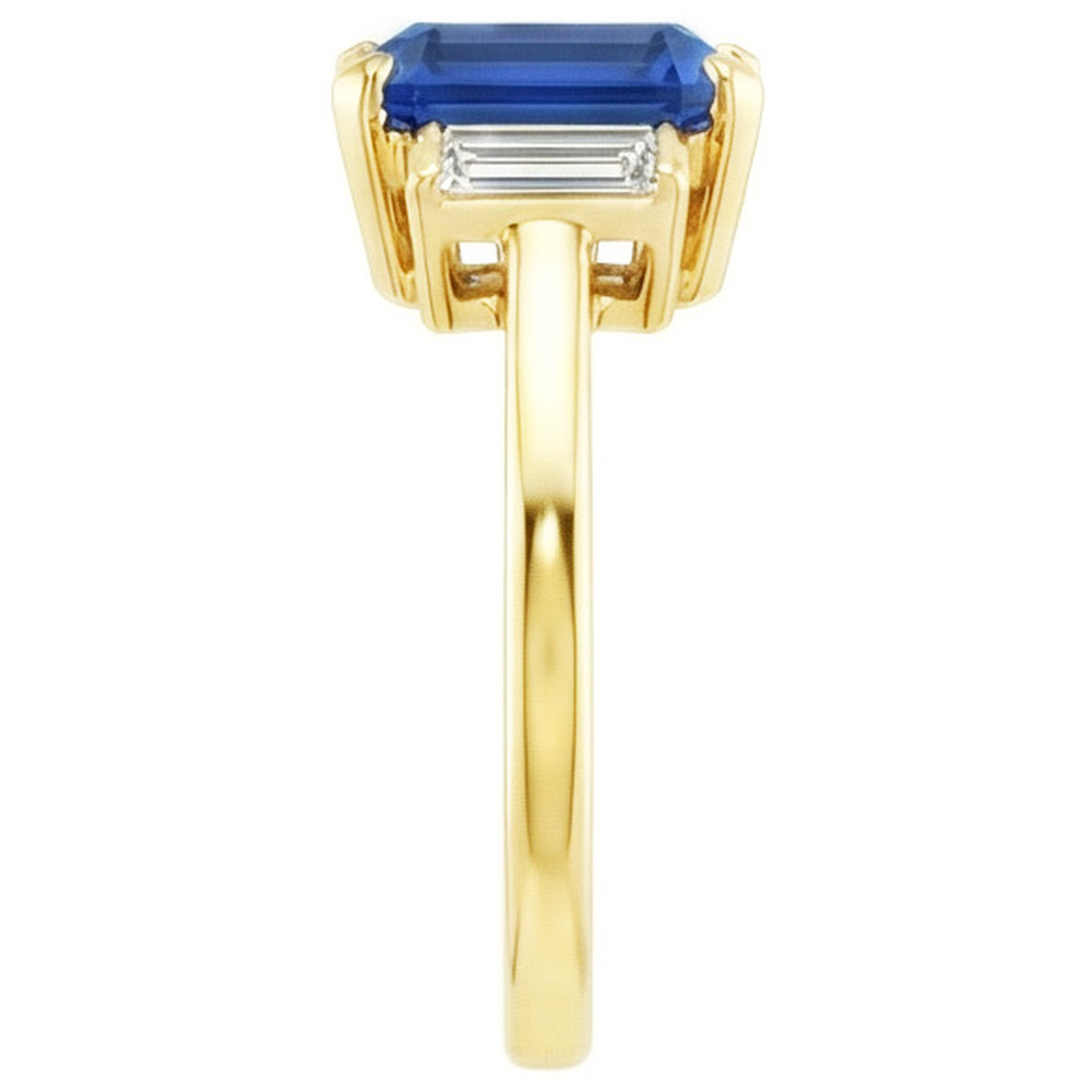 Gelbgold Smaragd Edelstein Ring Baguette Natürlicher Diamant ( nicht im Labor gezüchtet )en 5 Karat 3 Stein