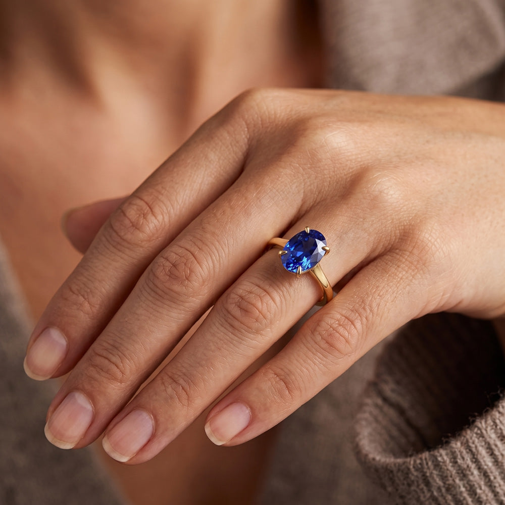 Gelbgold Solitärring Oval Sri Lanka Saphir 3 Karat