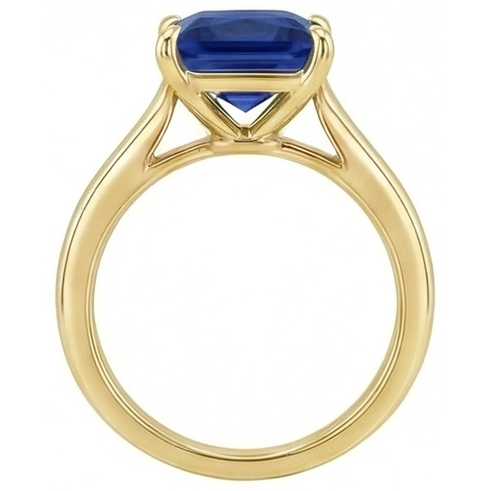 Gelbgold Solitärring Prinzessin Blauer Saphir Edelstein 5 Karat