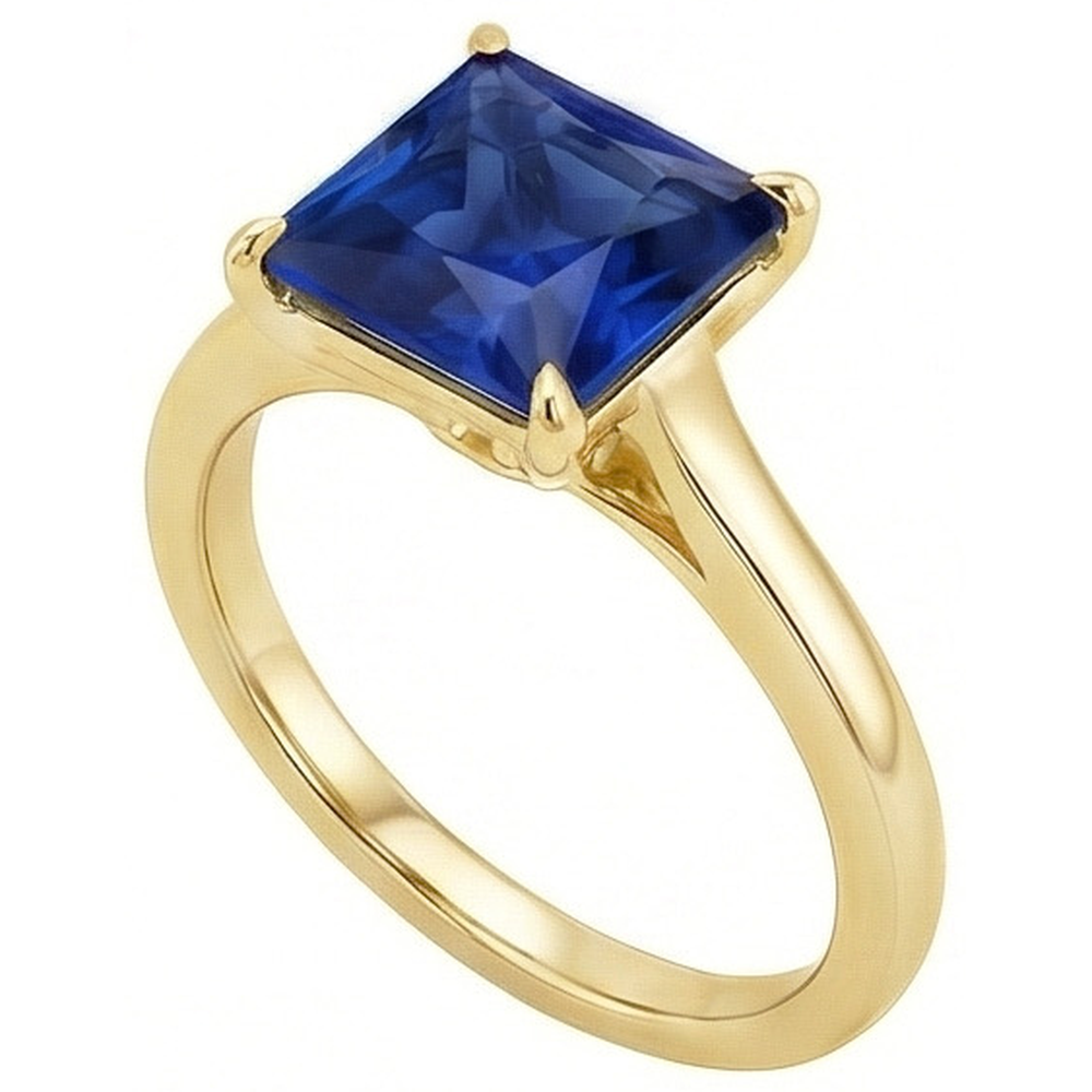 Gelbgold Solitärring Prinzessin Blauer Saphir Edelstein 5 Karat