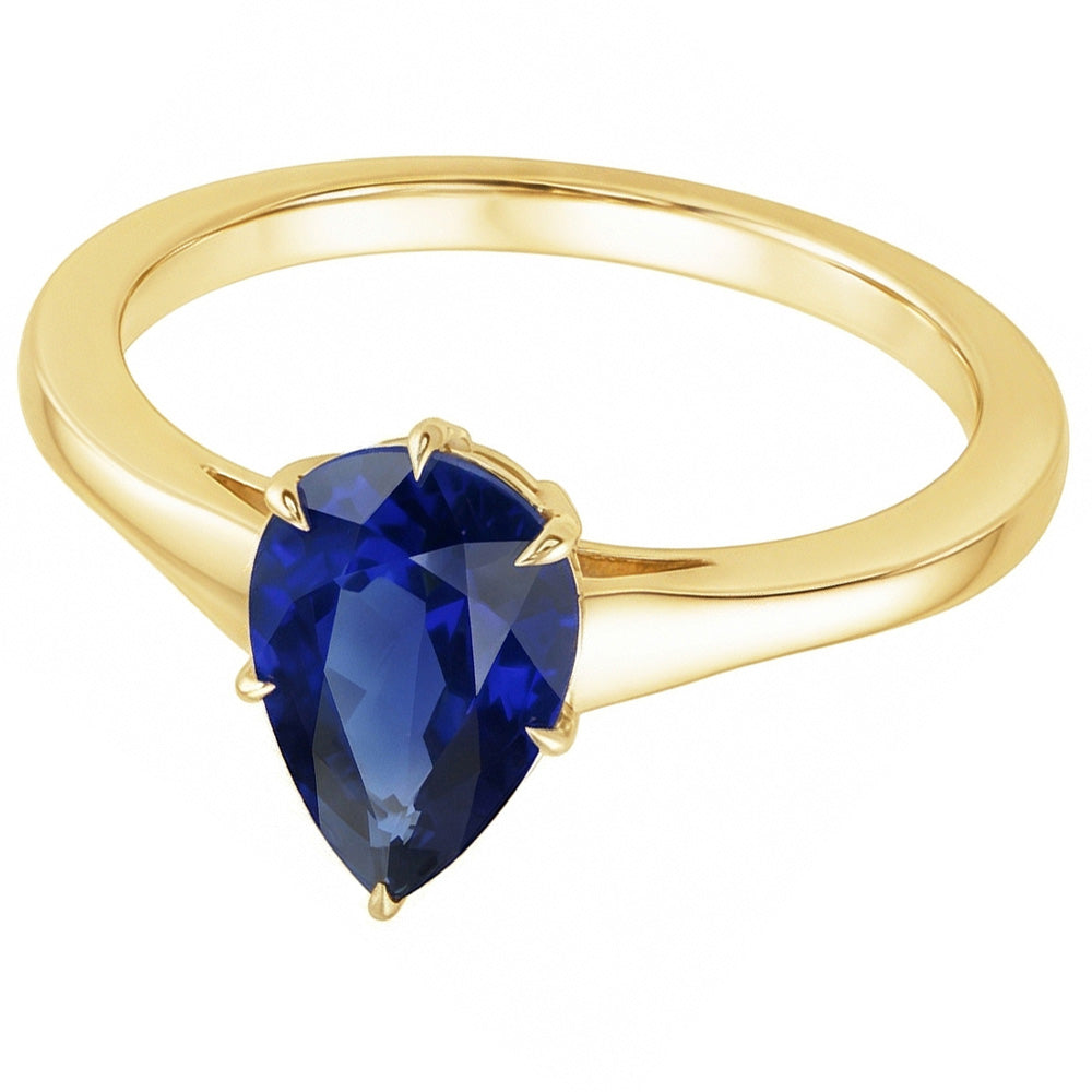 Gelbgold Solitärring Tropfenform Ceylon Saphir 2,50 Karat