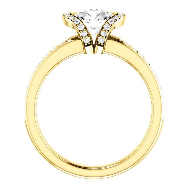 Gelbgold 1,86 Karat Runder Natürliche Diamant-Solitär Mit Akzenten Fancy Ring