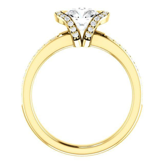 Gelbgold 1,86 Karat Runder Natürliche Diamant-Solitär Mit Akzenten Fancy Ring