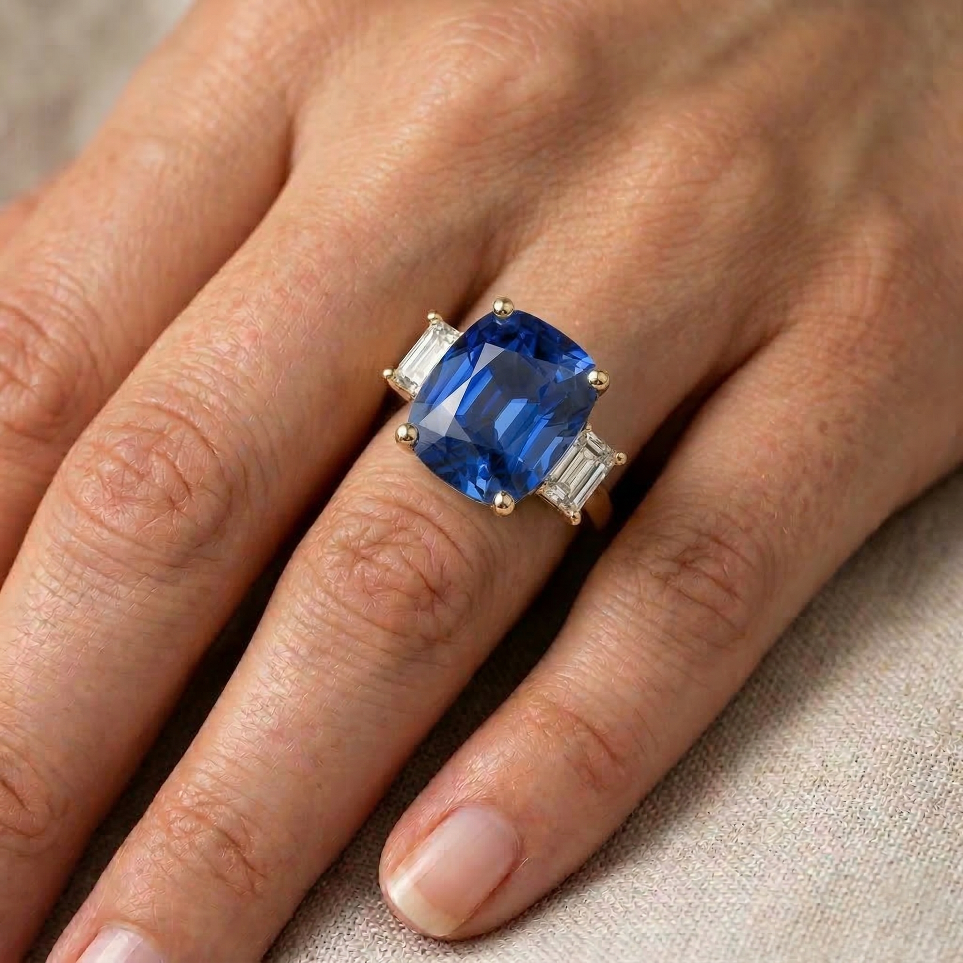 echter cushion diamant 9Karat ring auf Weiß