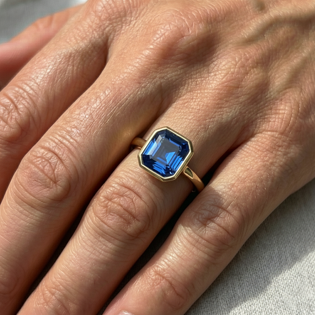 echter asscher diamant 5Karat ring auf Weiß