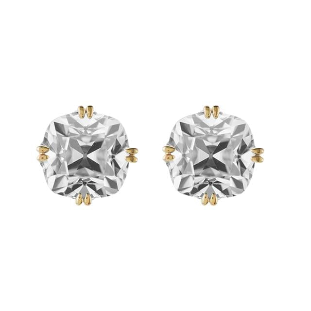 Gelbgold Solitaire Ohrstecker Echt Diamant Ohrringe Kissen Alter Bergmanns 10 Ct.