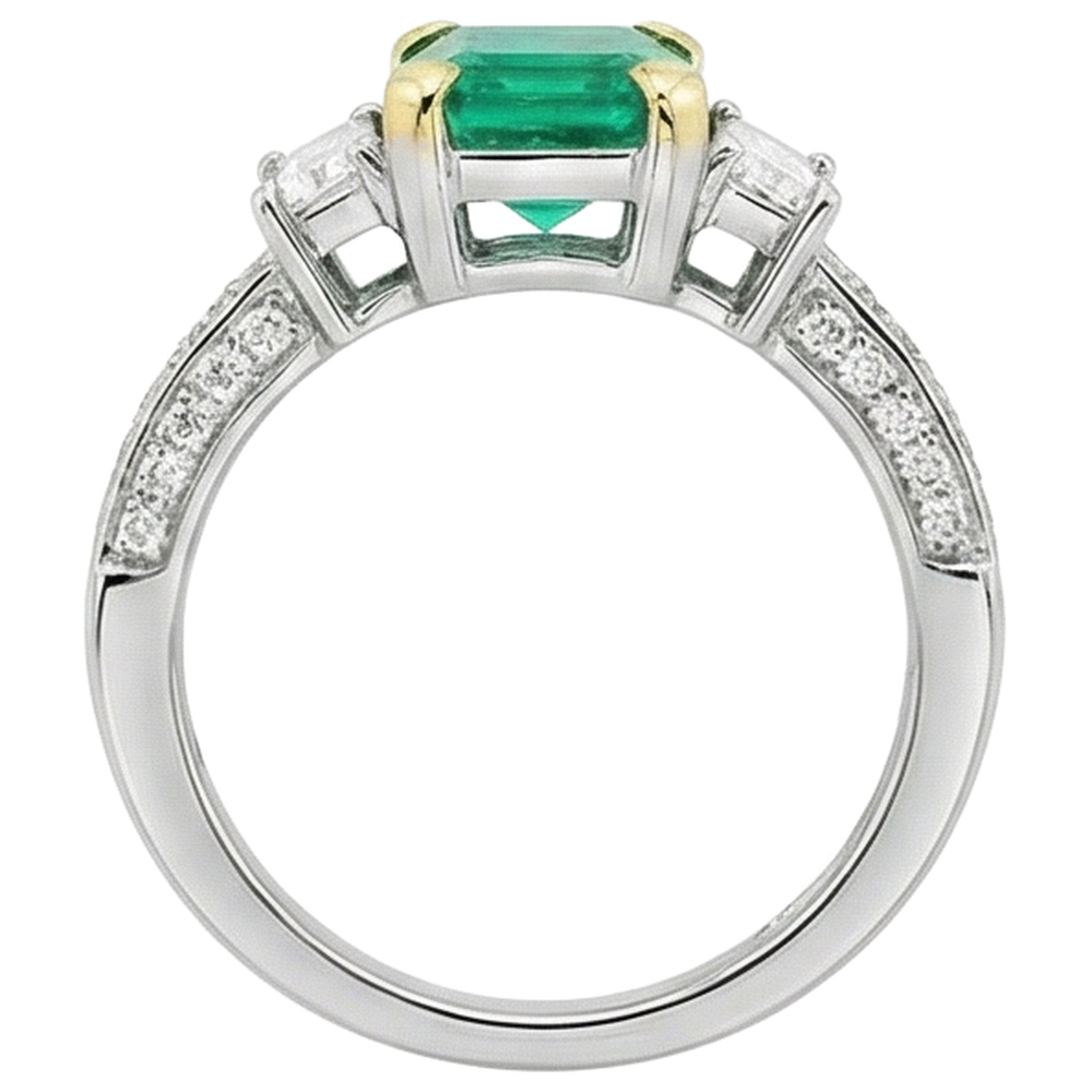 Smaragd-Schliff Edler Smaragd Ring in Zweifarbiges 14K Gold – Rückansicht