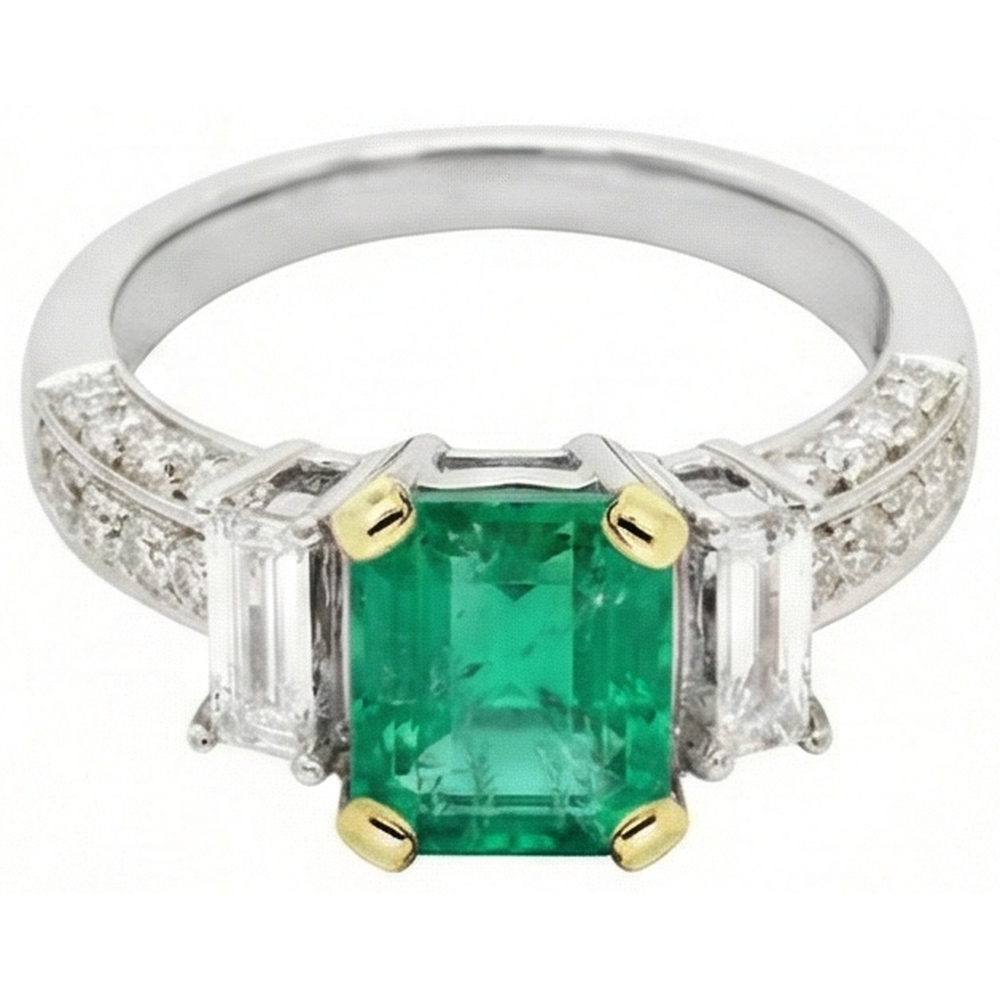 Edler Smaragd Edelstein-Ring 2-Karat Zweifarbiges 14K Gold – Schrägansicht
