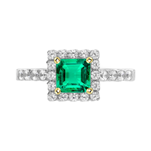 Kolumbianischer Smaragd Treppen-Schliff Schmuckstein-Ring in Zweifarbiges 14K Gold – Hauptansicht