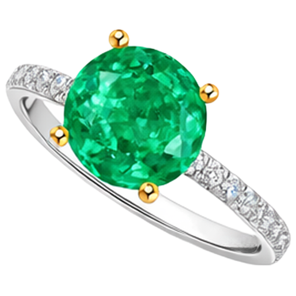 Kolumbianischer Smaragd Rund-Brillant Edelstein-Ring in Zweifarbiges 14K Gold – Seitenansicht