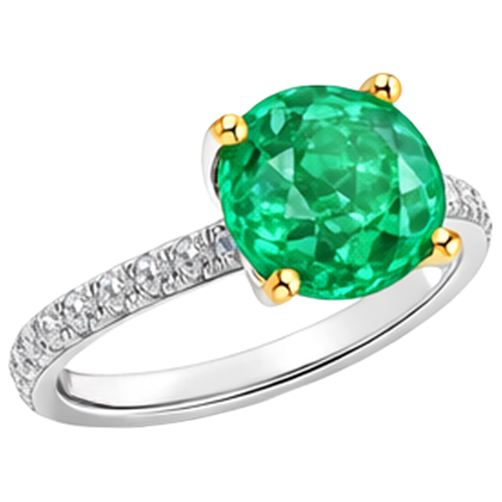 Rund-Brillant Kolumbianischer Smaragd Ring in Zweifarbiges 14K Gold – Schrägansicht