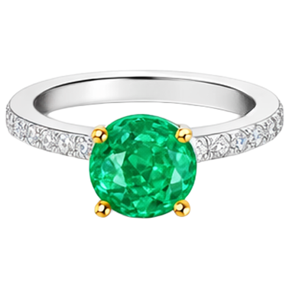 Kolumbianischer Smaragd Rund-Brillant Edelstein-Ring in Zweifarbiges 14K Gold – Profilansicht