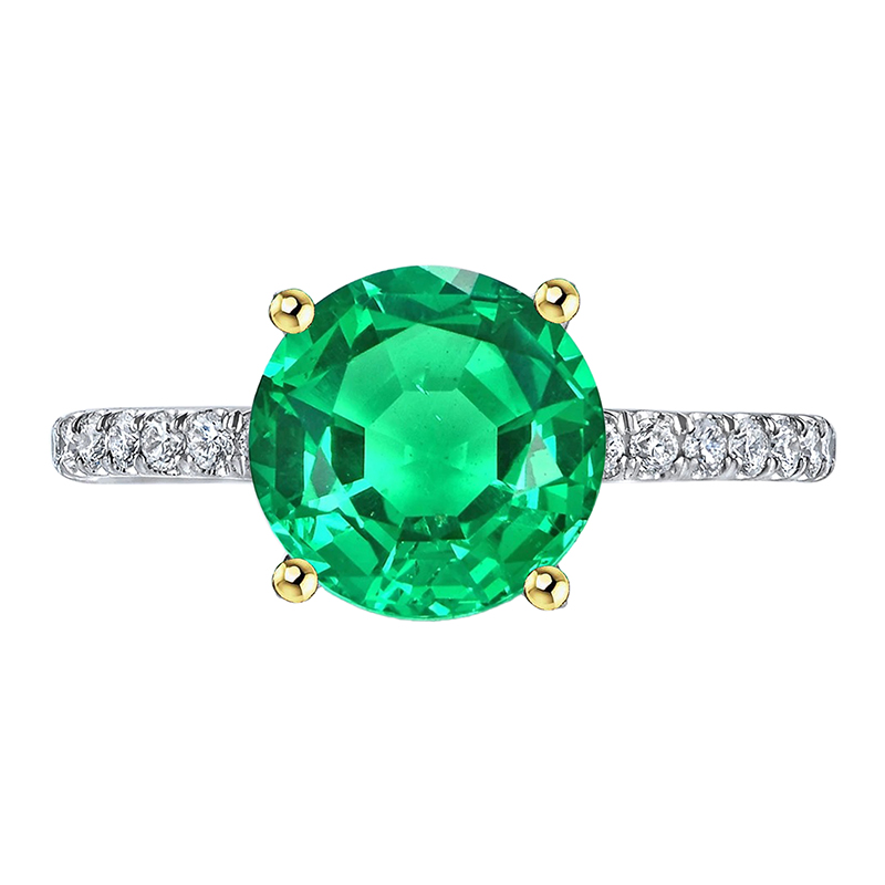 Kolumbianischer Smaragd Edelstein-Ring 3-Karat Zweifarbiges 14K Gold – Hauptansicht