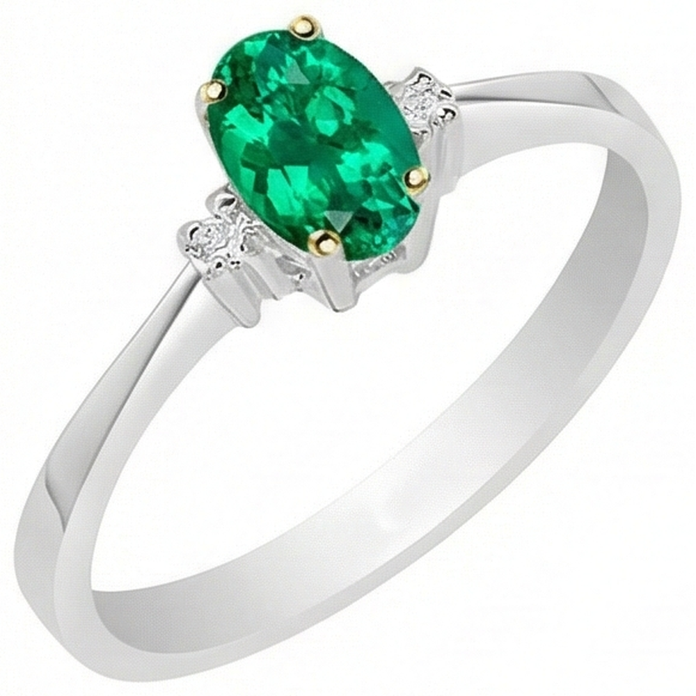 Oval Edler Smaragd Ring in Bicolor 14K Gold – Frontansicht
