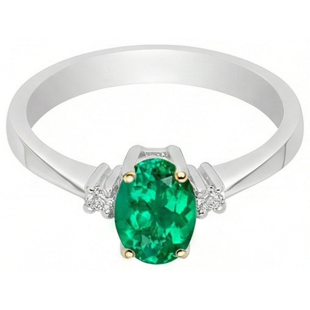 Schmuckstein-Ring Bicolor 14K Gold mit Edler Smaragd – Schrägansicht