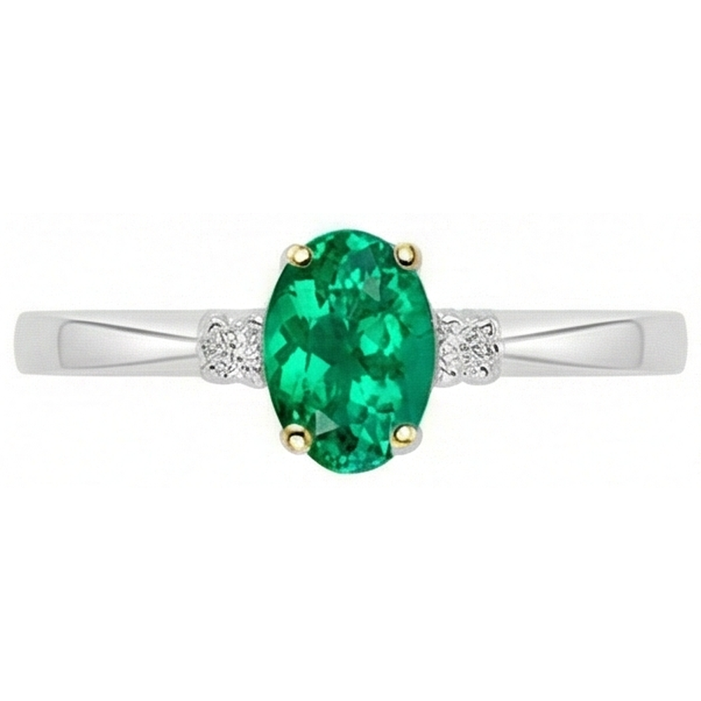 Oval Edler Smaragd Ring in Bicolor 14K Gold – Profilansicht