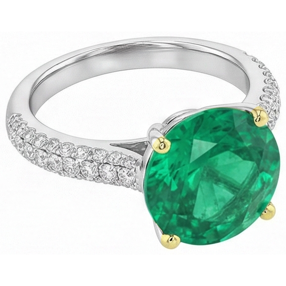Edler Smaragd Farbstein-Ring 4-Karat Bicolor 14K Gold – Seitenansicht