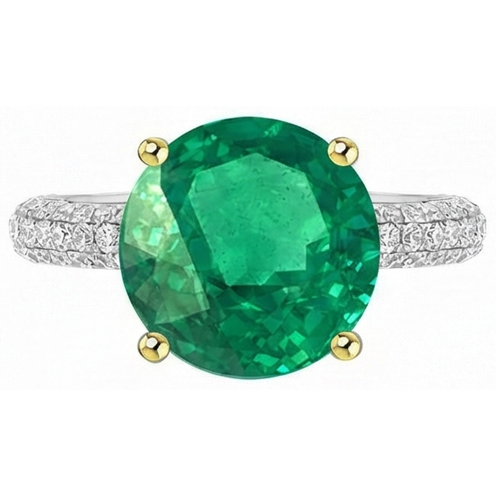Edler Smaragd Farbstein-Ring 4-Karat Bicolor 14K Gold – Schrägansicht