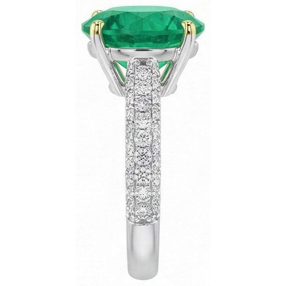 Rund-Brillant Edler Smaragd Ring in Bicolor 14K Gold – Draufsicht