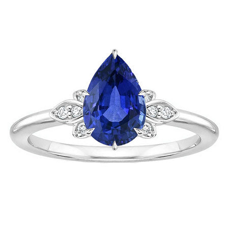 Kornblumenblauer Saphir Farbstein-Ring 2-Karat 14K Weißgold – Hauptansicht