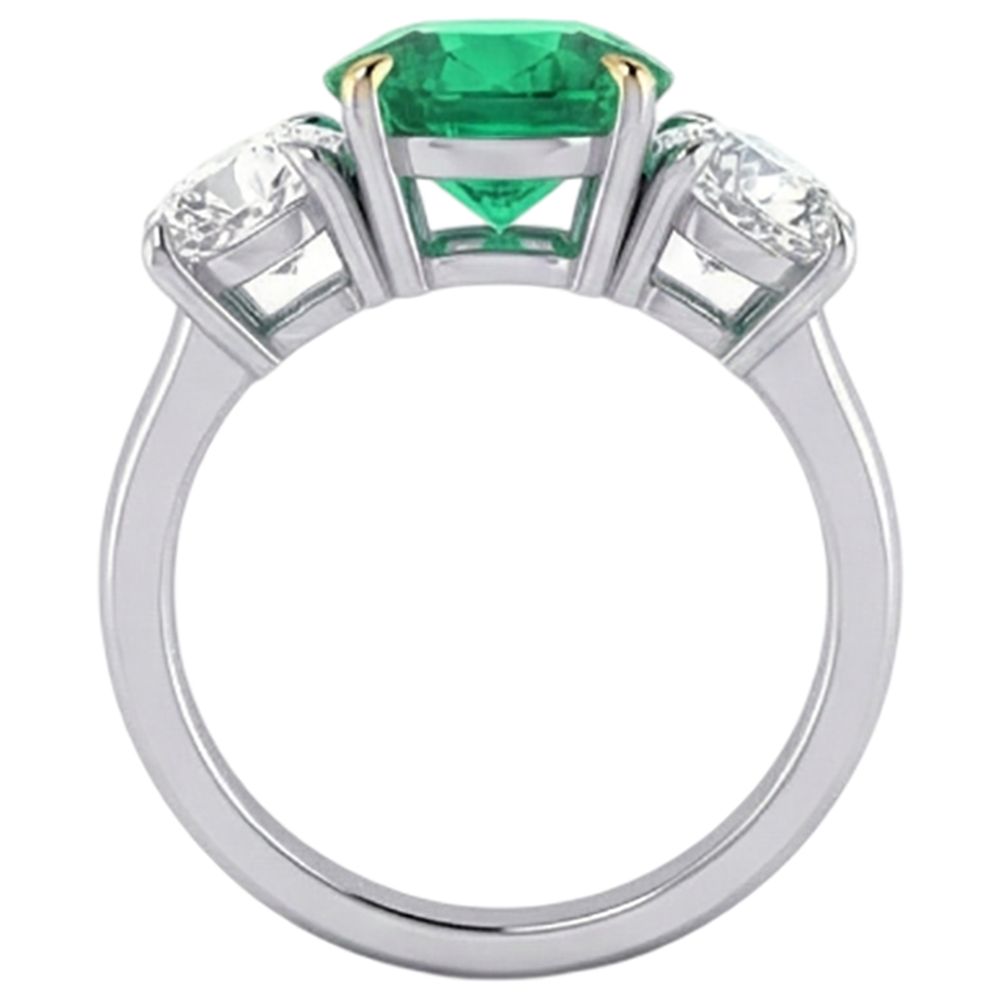 Erdgewonnener Edler Smaragd Farbstein-Ring 3 Karat 14 Karat Zweifarbig Gold – Detailansicht