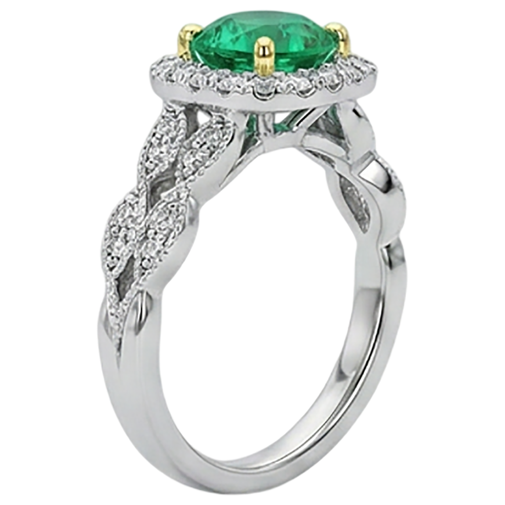 Farbstein-Ring Zweifarbiges 14K Gold mit Kolumbianischer Smaragd – Schrägansicht