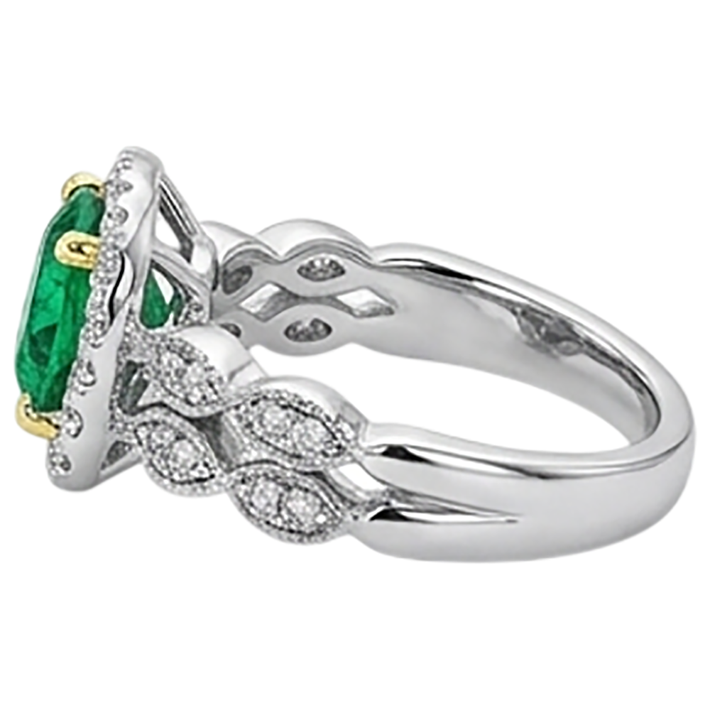 Farbstein-Ring Zweifarbiges 14K Gold mit Kolumbianischer Smaragd – Profilansicht