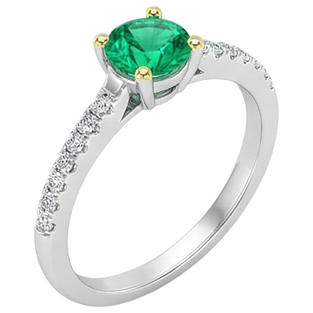 Brillantschliff Smaragd Ring in Bicolor 14K Gold – Seitenansicht