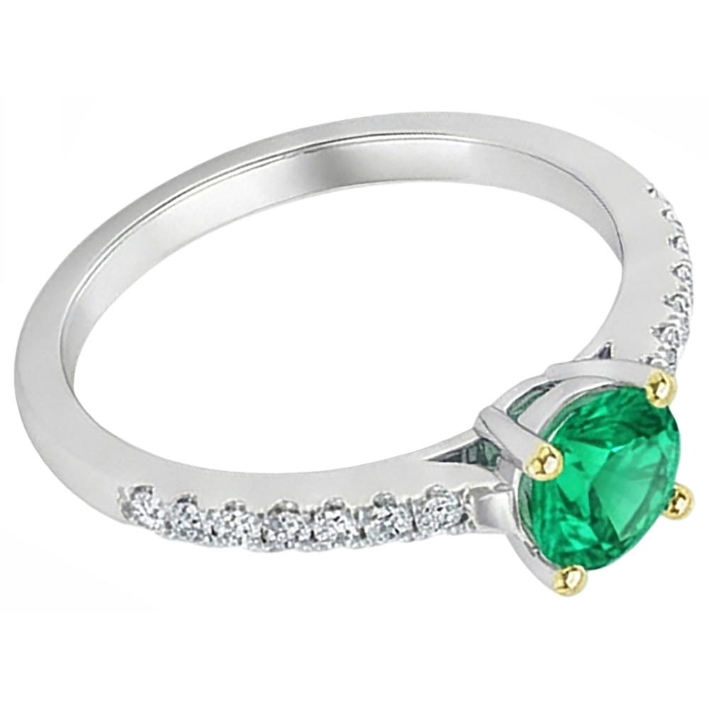 Erdgewonnener Smaragd Schmuckstein-Ring 1 Karat Bicolor 14K Gold – Schrägansicht