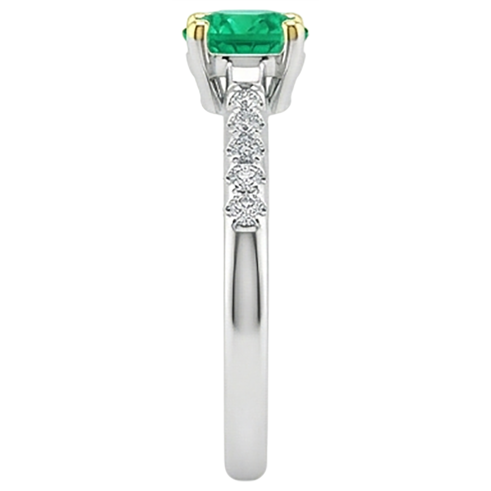 Smaragd Brillantschliff Schmuckstein-Ring in Bicolor 14K Gold – Draufsicht