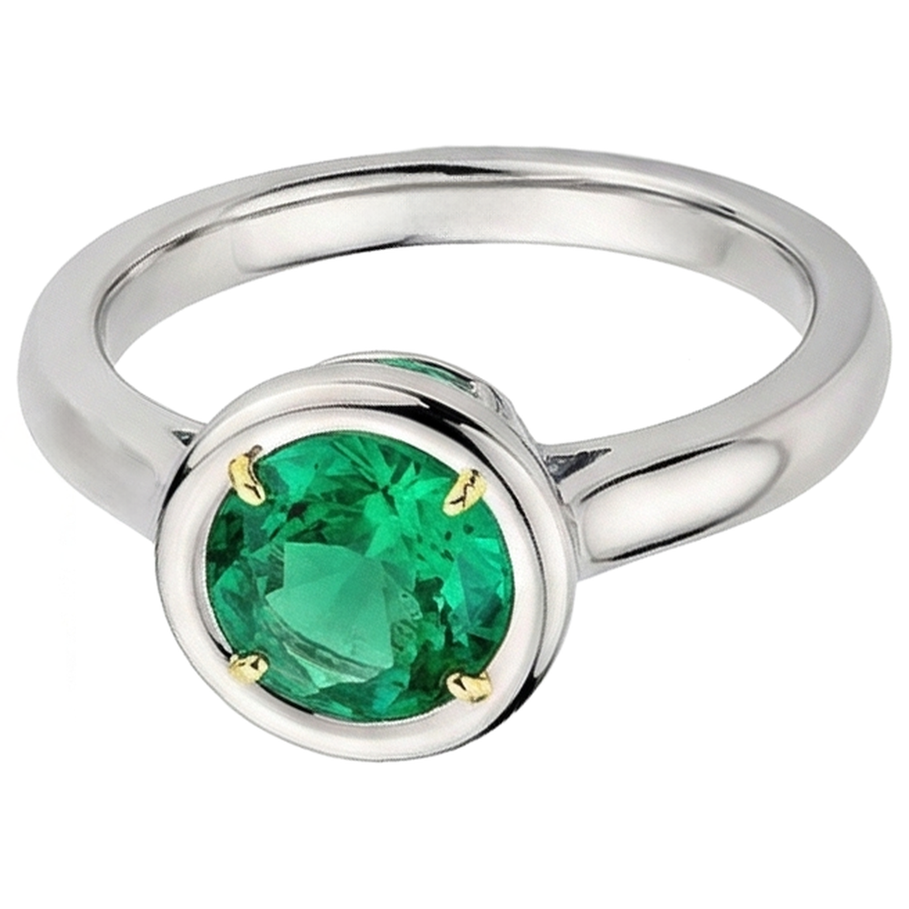 Authentischer Smaragd Edelstein-Ring 2 Karat 14 Karat Zweifarbig Gold – Seitenansicht