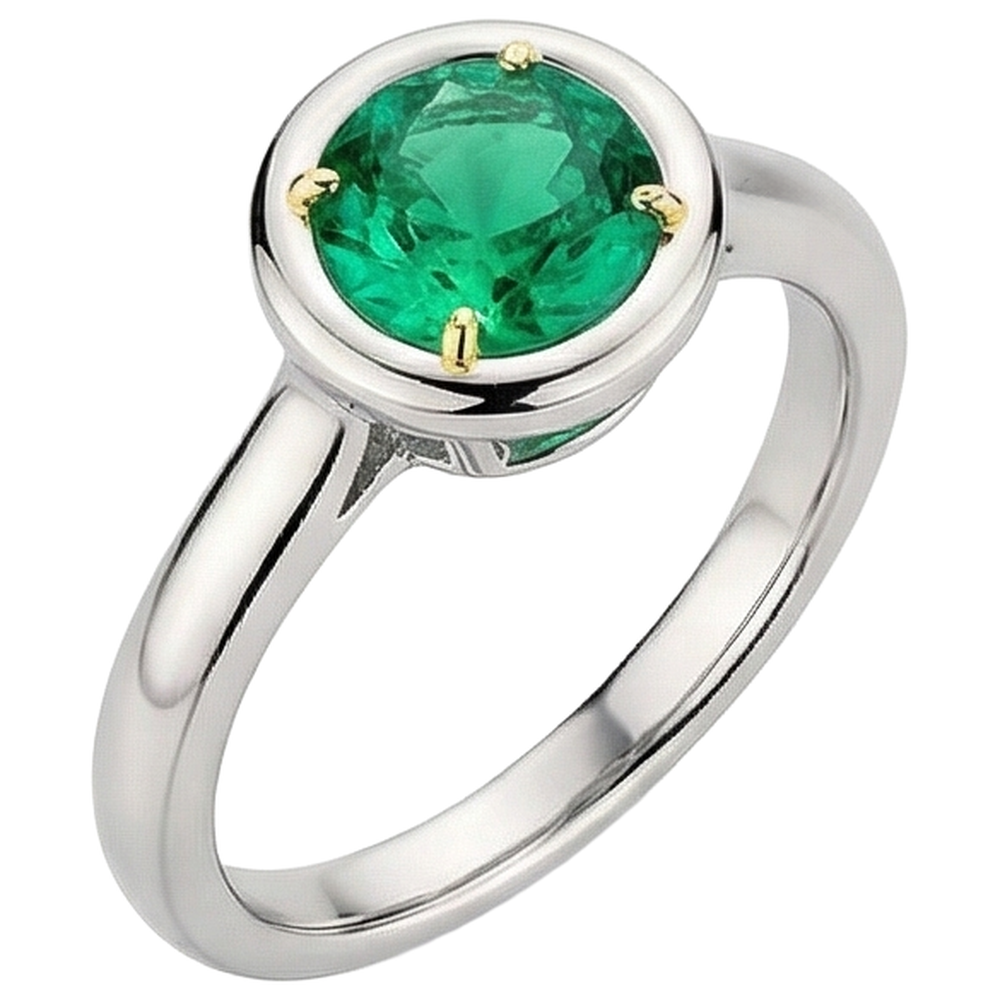 Edelstein-Ring 14 Karat Zweifarbig Gold mit Smaragd – Schrägansicht