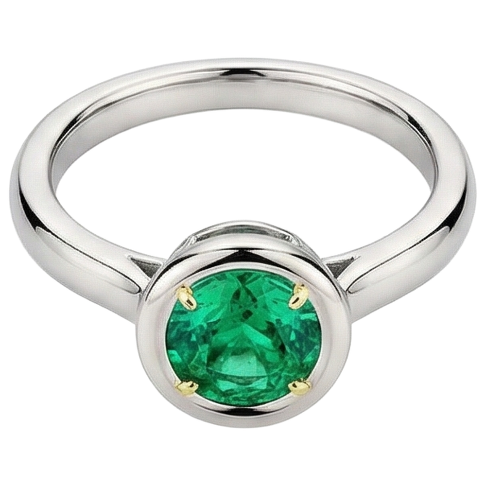 Smaragd Edelstein-Ring 2-Karat 14 Karat Zweifarbig Gold – Profilansicht