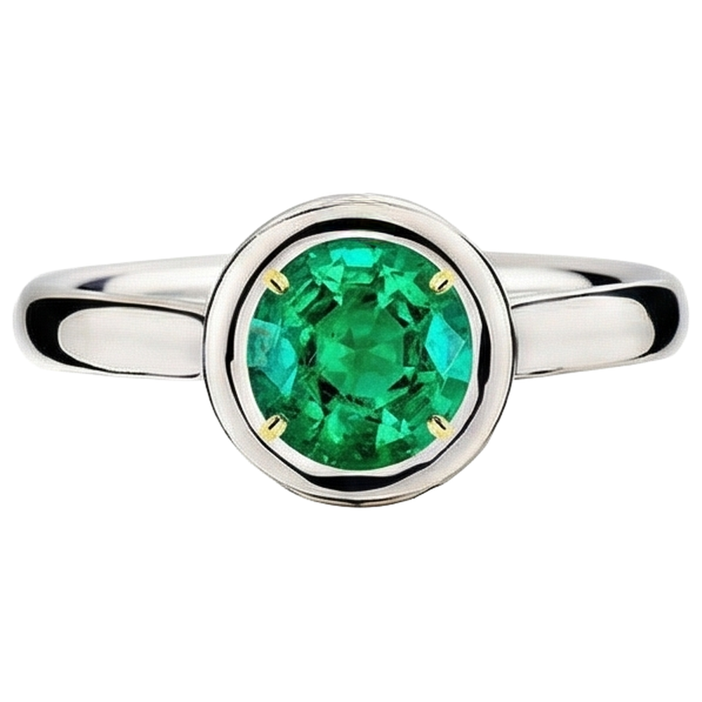 Authentischer Smaragd Edelstein-Ring 2 Karat 14 Karat Zweifarbig Gold – Frontansicht