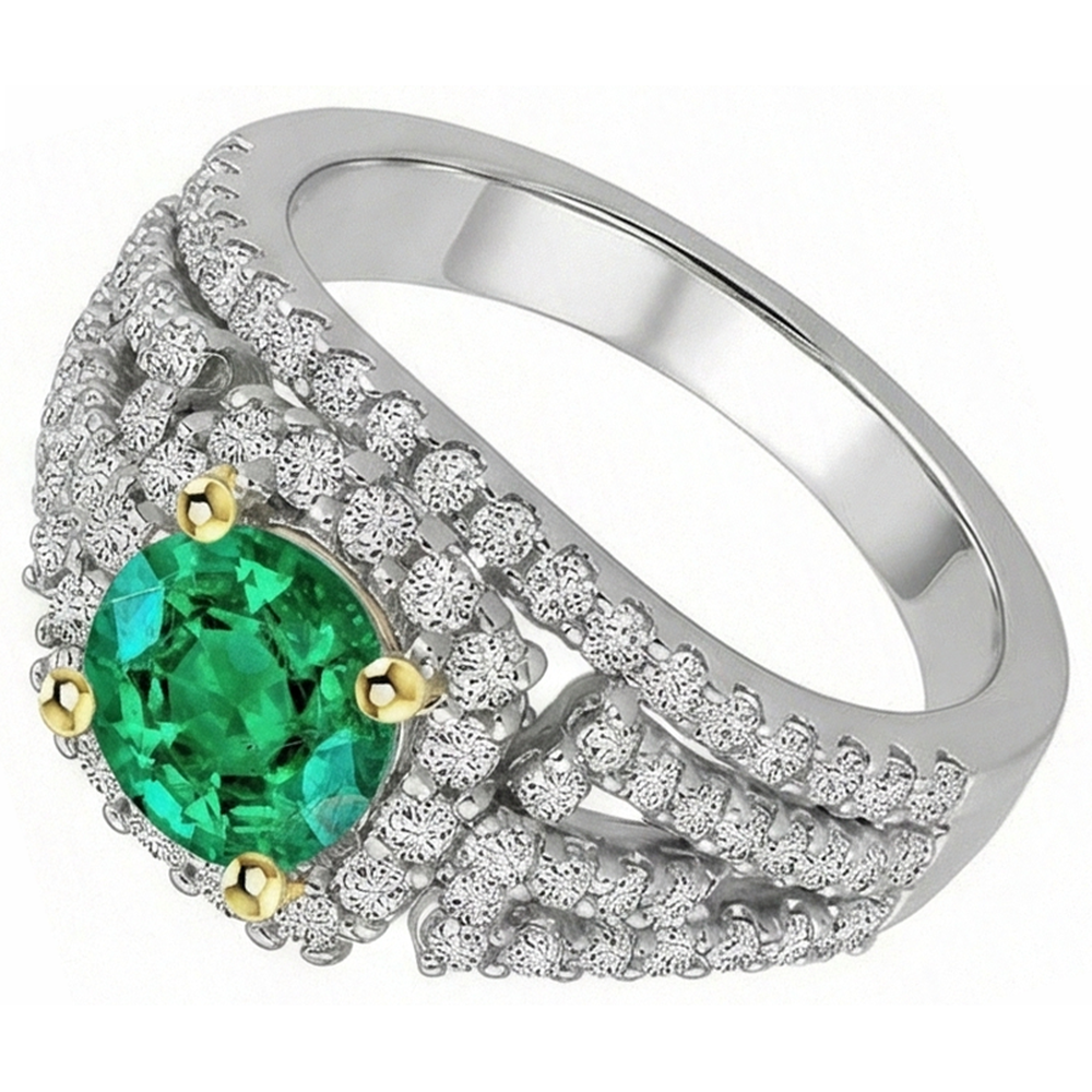 Smaragd Brillantschliff Edelstein-Ring in 14 Karat Zweifarbig Gold – Seitenansicht