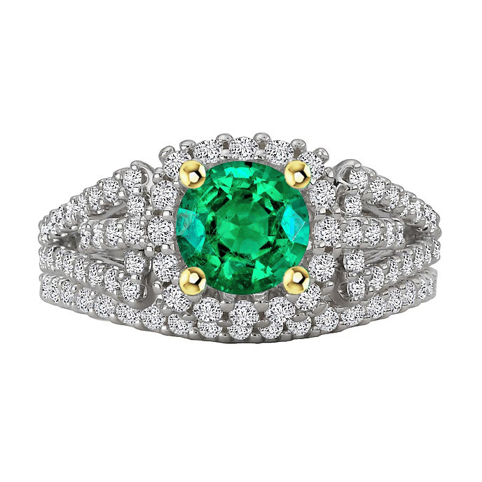 Smaragd Brillantschliff Edelstein-Ring in 14 Karat Zweifarbig Gold – Hauptansicht