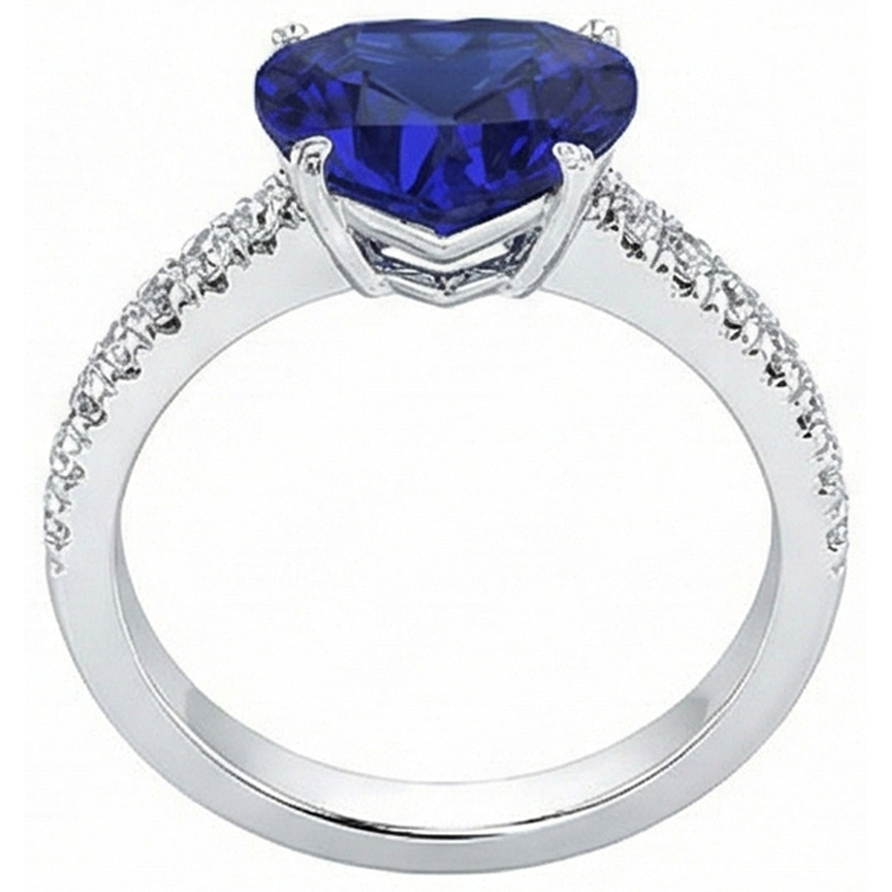 Gold Natürlicher Diamant ( nicht im Labor gezüchtet ) Ring Herzförmiger blauer Saphir Edelstein 5 Karat