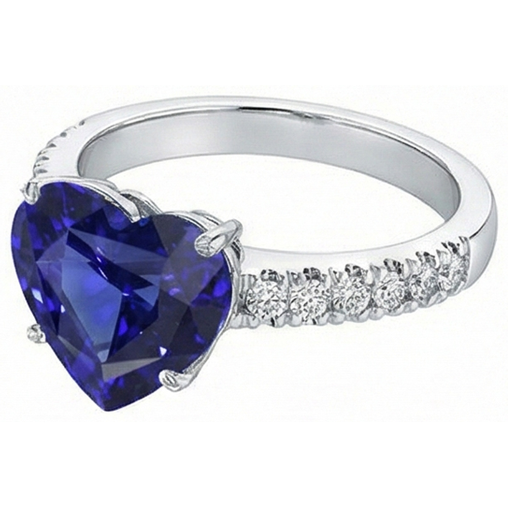 Gold Natürlicher Diamant ( nicht im Labor gezüchtet ) Ring Herzförmiger blauer Saphir Edelstein 5 Karat