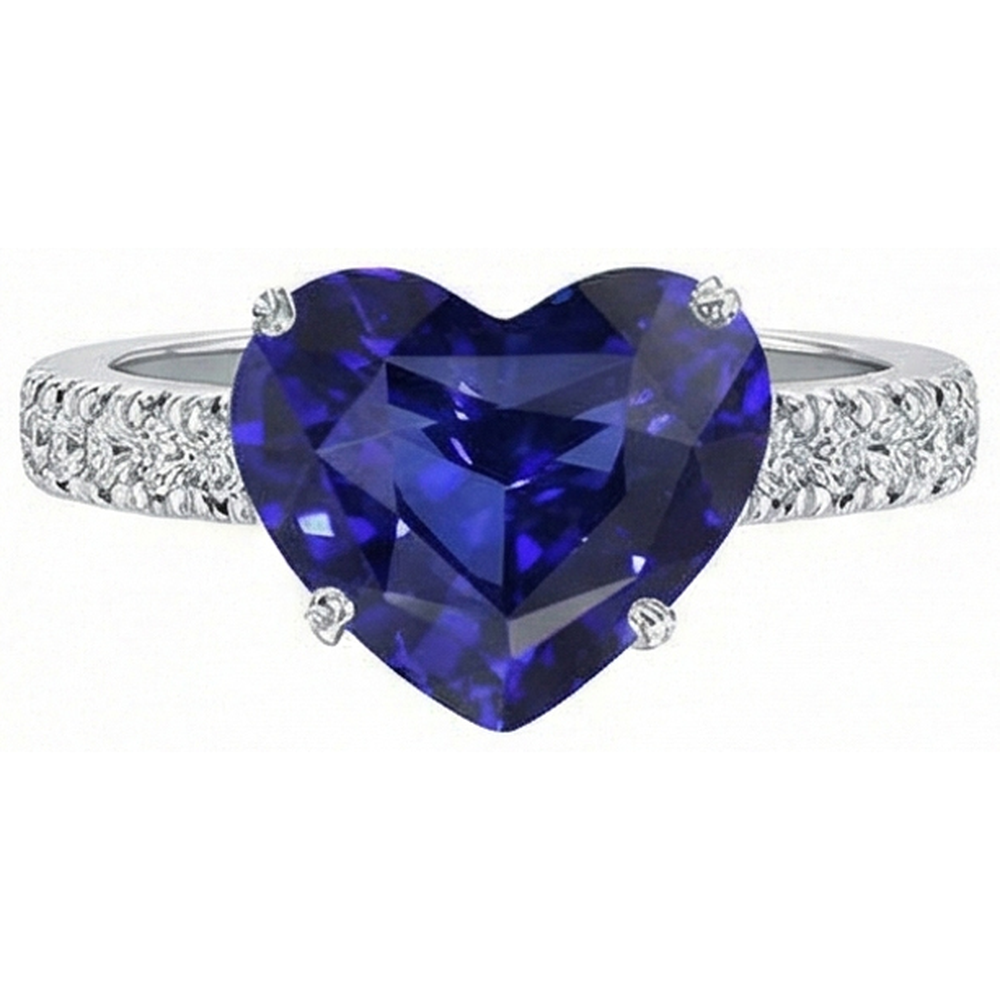 Gold Natürlicher Diamant ( nicht im Labor gezüchtet ) Ring Herzförmiger blauer Saphir Edelstein 5 Karat