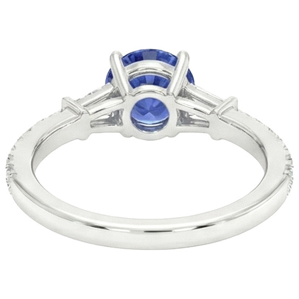 Gold Diamant-Verlobungsring Blauer Saphir mit Baguettes 3 Karat