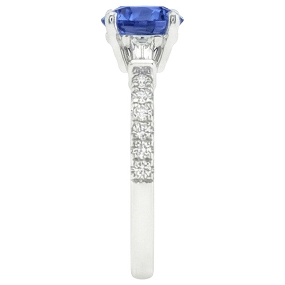 Gold Diamant-Verlobungsring Blauer Saphir mit Baguettes 3 Karat