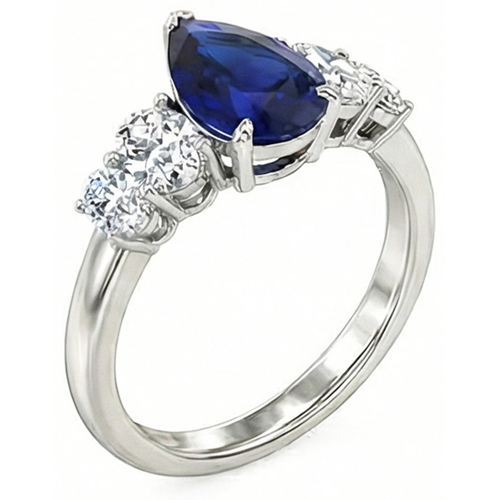 Gold Edelstein 5 Steine Sri Lanka Saphir & Natürlicher Diamant ( nicht im Labor gezüchtet ) Ring 3,50 Karat